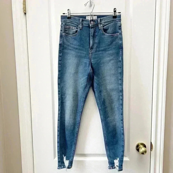 Topshop Jamie High Waisted Skinny Jeans Ankle Cropped Jagged  Hem Blue Size 26 - Picture 4 of 16